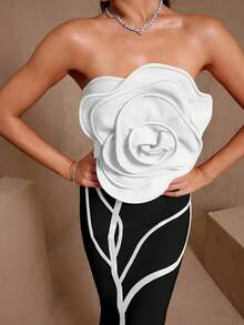 Solid Color Elegant Party Crystal Chain Rhinestone Drip Bandage Formal Evening Gown Wedding - Black and White - View 8