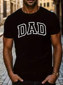 Camiseta Casual de Manga Corta con Cuello Redondo para Hombre, Diseño DAD, para Verano y Aire Libre - Negro - Ver 2