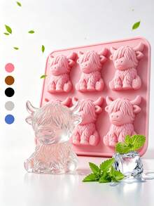 可愛 3D 粉色乳牛造型冰塊模具，多功能家用巧克力模具，冰箱冰盤，適用於家庭、酒吧、夜店、威士忌、派對與禮品－迷你高地牛冰塊模具，廚房配件，家居用品，烘焙 - 彩色 - 查看 3