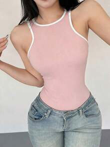 Body ajustado y sexy con ribete de color contrastante para mujer - Rosa - Ver 1