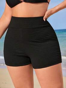 Braga de bikini de talla grande unicolor para el verano, shorts sin costuras que levantan el trasero - Negro - Ver 8