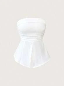 Blusa casual y sexy con diseño sin espalda y textura tejida para mujer, /verano - Blanco - Ver 1