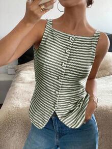 Camisa sin mangas casual para mujer, sencilla y de moda para uso diario - Verde - Ver 3