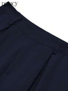 Pantalones rectos plisados de cintura alta, de unicolor, para mujer, suaves y cómodos, versátiles, elegantes y casuales urbanos, adecuados para uso diario casual, citas, fiestas, San Valentín, carnaval y oficina - azul real - Ver 5