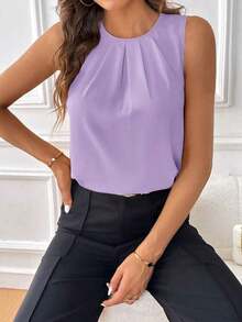 Clasi Blusa sin mangas con detalle de pliegues y escote de ojo de cerradura, blusas sin mangas - Lila Púrpura - Ver 7