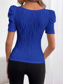 Camiseta de cuello cuadrado de manga farol - azul real - Ver 2