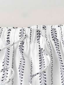 Conjunto de camisa y pantalones cortos de protección solar con estilo bohemio, conjunto de 2 piezas para mujer en verano - Blanco - Ver 6