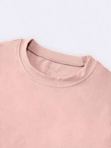 Camiseta casual de manga corta y cuello redondo ajustada para mujer, color café - Rosa Pálido - Ver 4