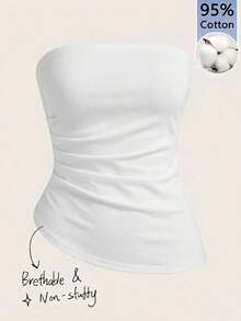 Top tubo sencillo y elegante con cintura fruncida, adecuado para verano, top tubo azul marino, tops tubo para mujer, top sin tirantes para mujer, top tubo azul marino - Blanco - Ver 1