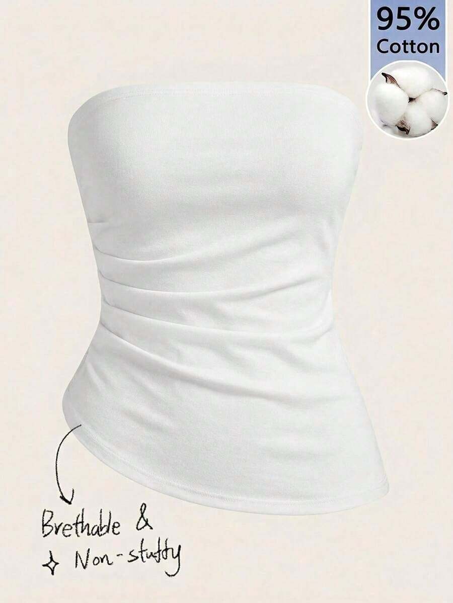 Top tubo sencillo y elegante con cintura fruncida, adecuado para verano, top tubo azul marino, tops tubo para mujer, top sin tirantes para mujer, top tubo azul marino - Blanco - Ver 1