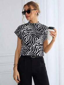 Camisa de mujer con estampado de leopardo, de verano, de manga ancha, para uso diario - Negro - Ver 1