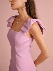 Vestido mini rosa con gran lazo en el hombro, sin mangas, estilo princesa, romántico para mujer, dulce y elegante para vacaciones, citas, fiestas, graduación, invitadas a bodas, vestido de fiesta, vestidos de verano para mujer, ropa de verano - Negro - Ver 9