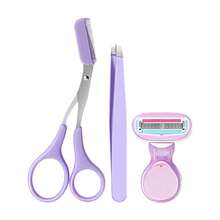 3pcs Stainless Steel Eyebrow Grooming Kit, Portable Eyebrow Razor/Tweezers/Brush Comb, For Eyebrow Shaping, Removing Fine Hairs, Applying Eyelid Tapes, Anti-Scratch - Purple - View 5
