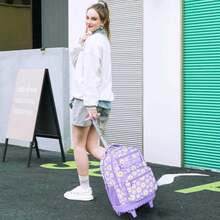 Girls Rolling Backpack, Girl Roller Bookbag With Lunch Box For Adults, Water Resistant Wheeled School Bag For College Teens Kids Travel - Pink Flower - UV Trolley Backpack for Soccer Ball - View 10