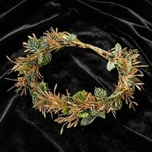1 pieza Corona de flores y hojas artificiales estilo Mori, accesorio para el cabello, diadema de flores de vid fresca para fiesta, vacaciones, fotografía, diadema de novia para boda, guirnalda para el cabello - Verde - Ver 5