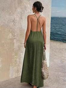 Women's Elegant Sequin Spaghetti Strap Backless Maxi Dress, Suitable For Party, Wedding, Beach, Vacation, White, Summer - Verde - Ver 4