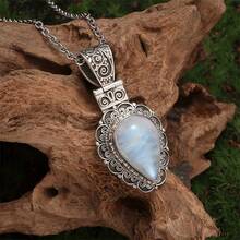 1 chiếc dây chuyền mặt dây chuyền hình giọt nước đá mặt trăng kiểu Bohemian, phụ kiện trang sức đá quý tổng hợp thời trang unisex. - bạc - Xem 1
