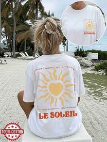 Camiseta informal de algodón con estampado para el hogar, el día a día, las vacaciones y el verano, [estampado a doble cara], camiseta informal de moda para mujer para primavera y verano, estilo bohemio, con estampado de sol, corazón, LE SOLEIL, cuello redondo, manga corta, hombros caídos, de gran tamaño, para mujer [Chu K] Camiseta de cuello redondo, corte holgado, talla grande, ropa de algodón para mujer, top para mujer, tops bonitos, ropa de verano para mujer, top de mujer, ropa de verano para mujer, 100% algodón, ropa bonita, tops casuales, estilos de Pascua, atuendo de Pascua para mujer, atuendo de Pascua para mujer. camiseta estilo y2k mujer camiseta estilo y2k mujer - Estilo - Ver 8