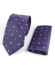 2pcs Men's Classic Combo Set, 1pc 7cm Tie In Stripe/Polka Dot/Plaid Pattern, 23cm Pocket Square, Versatile For Work, Daily Wear And Weddings - Multicolor - View 11