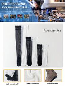 1 đôi tất dài đến đùi màu đen, tất ren đen xuyên thấu gợi cảm dành cho nữ trưởng thành, cạp chun co giãn, tất chấm bi nhanh khô, thích hợp cho mùa hè, tiệc tùng và lễ hội. - Nhiều màu - Xem 10