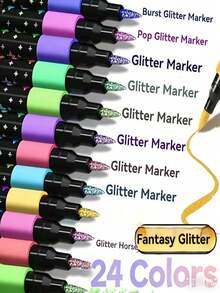 24/48 Colors Dual-Tip Glitter Pens - Fine Point, Suitable For Scrapbooking, Card Making, Journals. 24 Colors Dual-Tip Glitter Marker Set For Students, Artists And Crafters - A - View 2