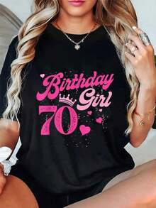 Camiseta 100% Algodón con Estampado de Corona para Cumpleaños de 70 Años, para Hombre y Mujer, Cuello Redondo, Estilo Clásico, para Vacaciones de Verano - Negro - Ver 6