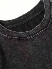 Camiseta casual vintage cómoda y lavada para mujer, camiseta de manga corta con cuello redondo,% algodón lavado y versátil para hombre, adecuada para uso diario y atuendos de, estilo unisex. - Negro - Ver 5