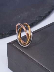 1pc Fashionable Creative Women's Stainless Steel Triple Circle Tri-Color Ring, Rotating Mobius Ring, Anti-Anxiety Jewelry - Multicolor - View 4