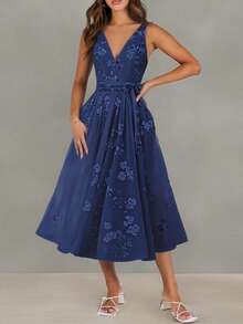 Long Printed Spring Dress, Loose-Fitting Casual European Style, Elegant Modern Fashion Chic Dress For Women - 藍色 - 查看 3