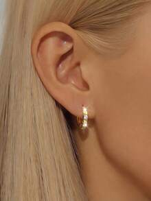 1 par de pendientes de aro geométricos redondos de lujo con diamante de imitación de plata esterlina S925, diseño de nicho coreano con estilo indiferente elegante para uso diario - Cultivo de orificio para la oreja, pendientes versátiles y elegantes personalizados para mujeres - redondo - Ver 5