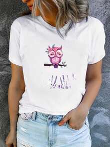 Camiseta de verano para mujer, de manga corta y estampada, moderna y casual, lavable a máquina, ajuste cómodo, estampado plano 2D. - Blanco_04 - Ver 11