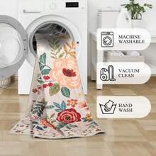 DUKINO - Tapete para silla de oficina de 4 x 6 pies, ligero, antideslizante, lavable, floral, de pelo bajo y no desprende pelusa, diseño bohemio para recámara, sala de estar, comedor - Beis - Ver 7