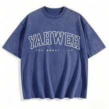 % Cotton Christian Yahweh Religious Shirts Jesus God Bible Verse Shirt Graphic Tees Wash Tshirt Cotton Tops- Unisex Women's & Men Campus Daily Wear Shirt Men,Summer Shirts, Graphic Shirt ,Fathers Day - 藍色 - 查看 1