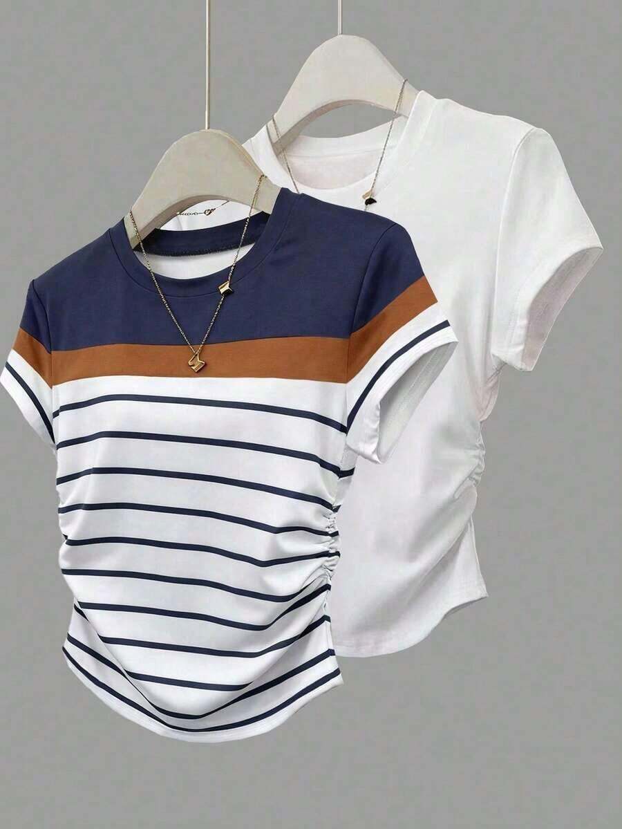 Set de 2 blusas de mujer para uso casual y deportivo de verano, color vino tinto y gris, aptas para uso al aire libre, en el hogar y en la oficina - Multicolor 6 - Ver 1