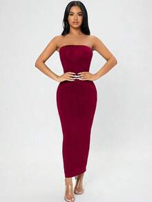 Vestido tubo con abertura trasera - Burdeos - Ver 1