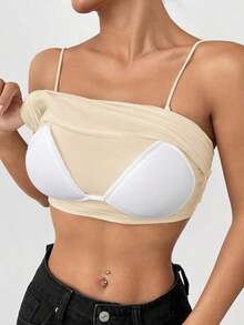 Top básico de tirantes corto acolchado sin sostén para verano - Albaricoque 2 - Ver 5