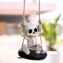 1pc Outdoor Garden Tire Swing Skeleton Decor, Hanging Skeleton Statue For Home Garden, Small Skeleton Wall & Tree Decoration, Suitable For Home Decor, Porch Lawn Decoration, Indoor/Outdoor Figurine, Halloween Decoration, Gardening Gift - Tire Skull Swing - View 7