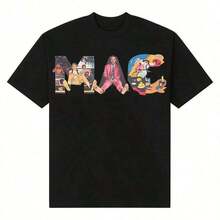 New Summer 2025 T-Shirt, Loose Fit, Printed, Crew Neck, Collage Style, Vintage, Rapper Style, 90s Music, Unisex, 100% Cotton, Short Sleeve, Men's Clothing, Graphic T-Shirts - 黑色 - 查看 4