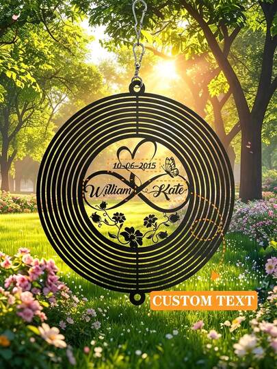 1 chiếc cối xay gió kim loại quà tặng kỷ niệm cá nhân hóa, cối xay gió biểu tượng trái tim vô cực tùy chỉnh với tên, trang trí nhà cửa, quà cưới lý tưởng cho người yêu, chất liệu kim loại chống ăn mòn và bền.