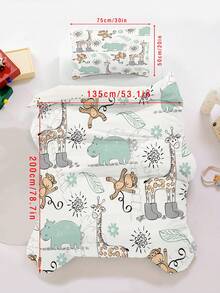 2/3pcs Set Perlengkapan Tidur Anak Motif Kartun Kebun Binatang Lucu, Set Selimut dan Sarung Bantal Jerapah, Monyet, dan Kuda Nil Warna Hijau Mint, Cocok untuk Tempat Tidur Ukuran Twin/Full/Queen, Set Perlengkapan Tidur Lembut - MultiWarna - View 11