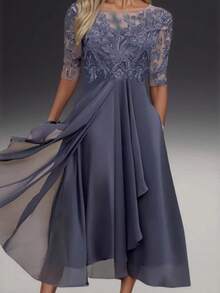 A Robe Fit For An Ethereal Nymph, Chiffon That Flows Like A Breeze, Lace Appliqués With Dreamy Openwork, The Essence Of Light And Romantic Elegance, Perfect For Being The Ideal Muse At Weddings And Celebrations. - 紫色 - 查看 2