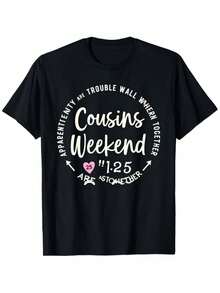 Matching T-Shirts For Cousins Weekend Family Reunion 2025 - Fun Vacation Travel Gift For Cousins, Casual Black Short Sleeve Crew Neck T-Shirts For Men And Women, Comfortable Regular Fit, Versatile For Casual Outfits, Cousins Trip Souvenirs, Clothing - 黑色 - 查看 1