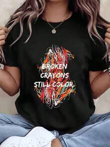 Soft, Breathable, And Lightweight For All-Day Comfort. Women's T-Shirt With A "Broken Crayons Still Color" Print, Crew Neck, And A Relaxed, Casual Fit For Everyday Wear. Ideal As A Gift. 220g. Classic Neckline With A Relaxed Fit That Flatters All Body Shapes And Is Easy To Pair With Jeans, Shorts, And Leggings. - 白色 - 查看 7