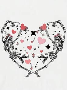 1 camiseta estampada para el Día de San Valentín, camiseta vintage para el Día de San Valentín, calavera bailando, calavera, 180g, 100% algodón - Blanco - Ver 3