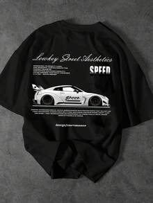 2026 Street T-Shirt With Racing Elements,  Youth T-Shirt, Summer Outdoor, Men's Summer Clothing, Crew Neck T-Shirt With Slightly Dropped Shoulders, Domestic Shipping For Women, Long Sleeve Blouses For Women 1pc 180g Unisex Loose Crewneck T-Shirt - 黑色 - 查看 7