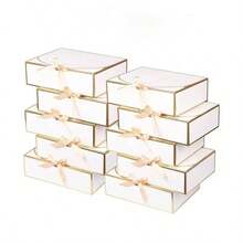 1/6/12 Hộp Quà Màu Trắng Viền Vàng & Nơ Satin, Kích thước 10.6x7.8x3.1 inch, Hộp Quà Cao Cấp Có Khóa Từ, Hộp Quà Gấp Gọn Thích Hợp Cho Đám Cưới, Cầu Hôn, Tiệc Sinh Nhật, Tiệc Mừng Em Bé, Mỹ Phẩm & Quà Tặng - Xem 7