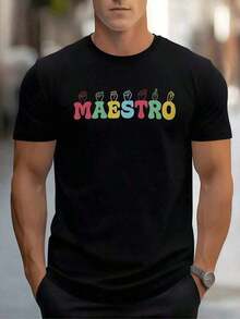 The Word TEACHER In Vibrant Colors Accompanied By Hand Gestures In Sign Language That Convey Respect, Education, Inclusion And Appreciation For Teachers. Men's T-Shirt, 100% Cotton, 220g - 黑色 - 查看 8