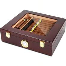 Caja de puros de madera con tapa, caja termostática y humidificadora, transparente con pantalla de vidrio, caja de puros en stock - color sólido - Ver 5
