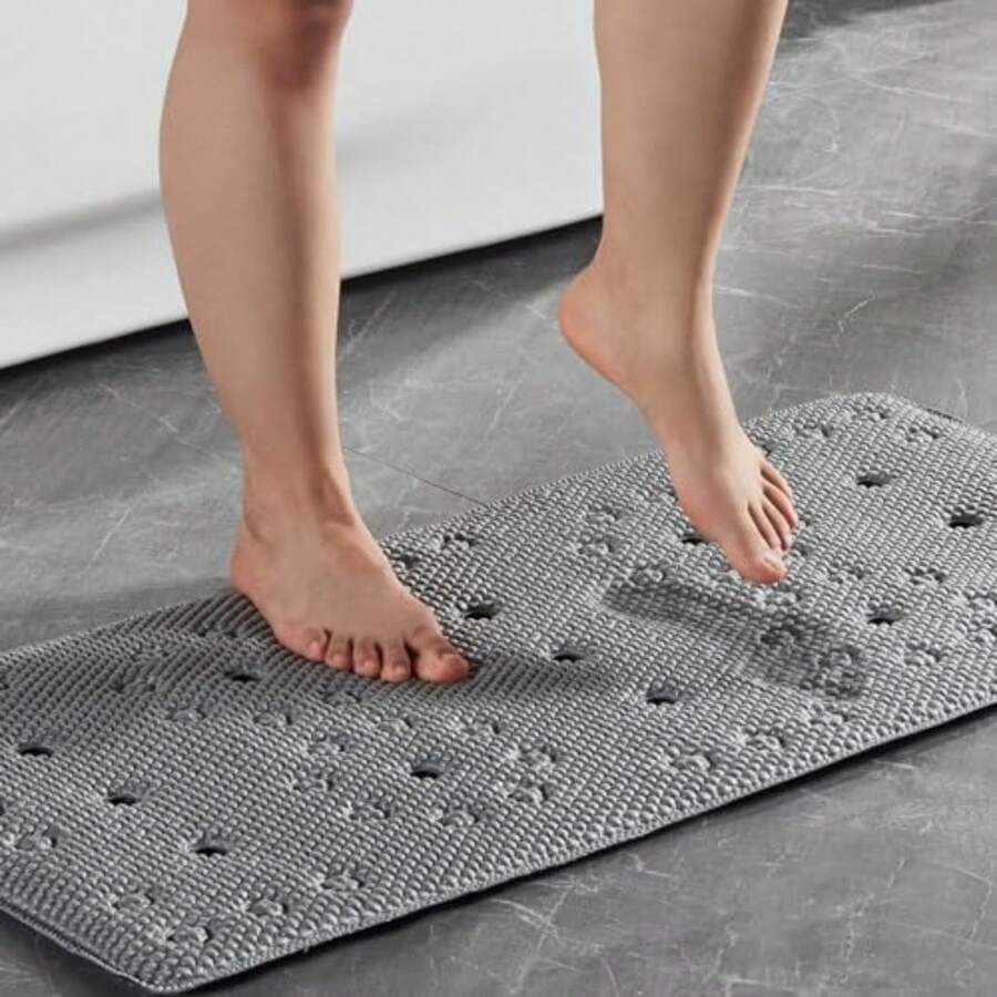Webos - Tapete antideslizante para tina de espuma de suave para tina, adecuado para ancianos y niños, extragrande, 17 x 36 pulgadas, con agujeros de drenaje y ventosas, tina de masaje y alfombrilla de ducha para baño gris oscuro - gris oscuro - Ver 1