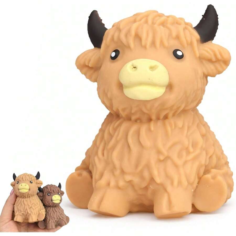 Highland Cow Stress Ball, Highland Cow Squishy, Cute Soft Squeeze Fidget Stress Balls (Brown) - Nâu nhạt - Xem 1